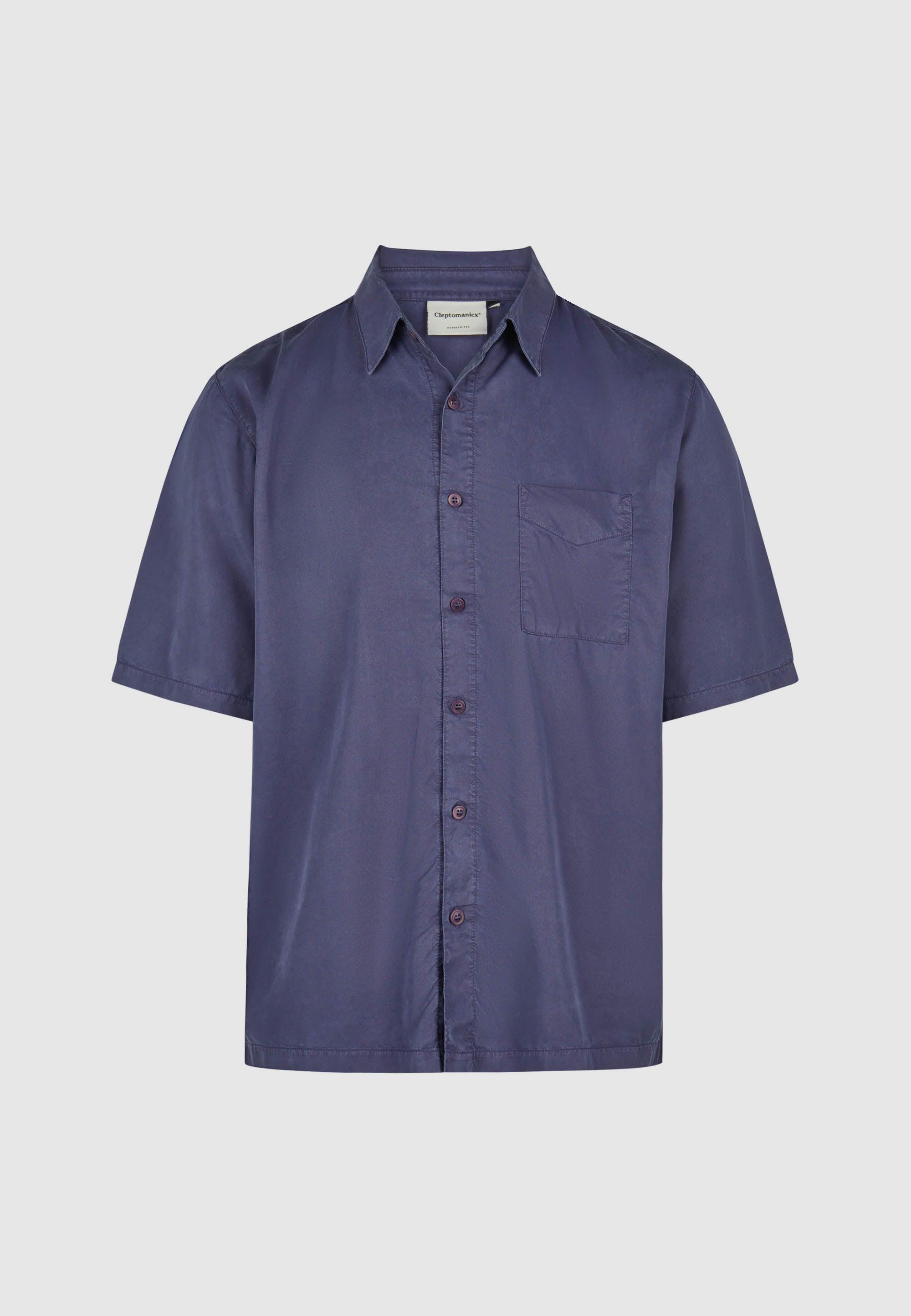 Cleptomanicx Nightshadow Blue Oversized Easy Shirt Kurzarmhemd Herren blau